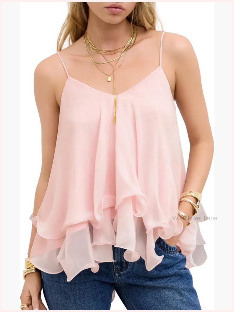 Flowy Ruffle Babydoll Tank Top Sleeveless Mesh Cami Blouse Summer Y2k